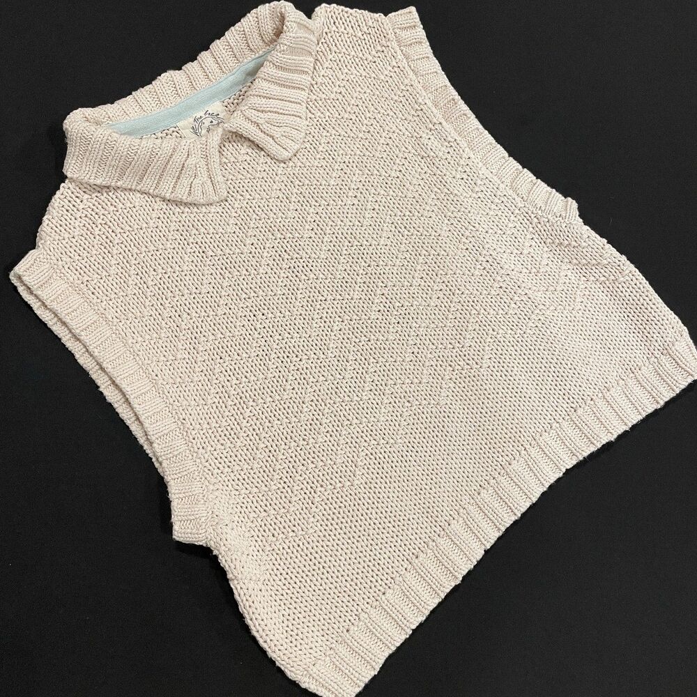 ~ Free People Small We The Free Winding Road Tank Sweater Loose Knit Cream Boho